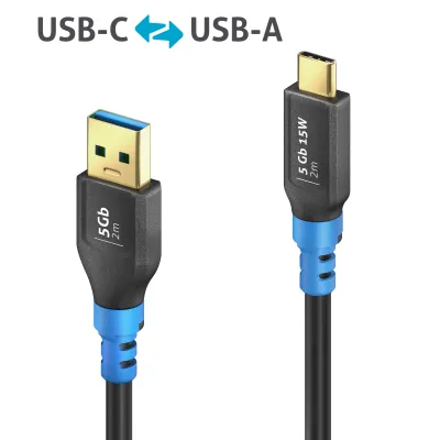 PureLink USB-C auf USB-A Kabel FI-U320-020 | USB 3.2 Gen1x1 | 2m | FlexInstall | 5Gbps | ultraflexibel | 3A/15W | Blau