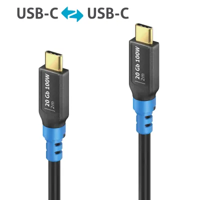 PureLink USB-C Kabel FI-U400-020 | USB4 Gen2x2 20Gbps | 2m | 100W Power Delivery | Ultraflexibel | DP Alt Mode 8K | Blau