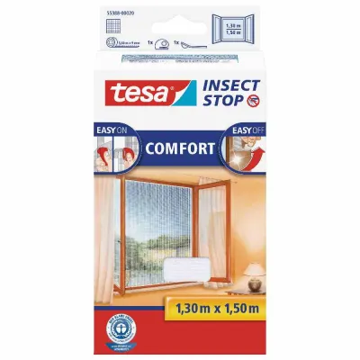 tesa Fliegengitter Comfort 55388 | Insektenschutz Fenster 130x150 cm | selbstklebend | weiß | UV-beständig