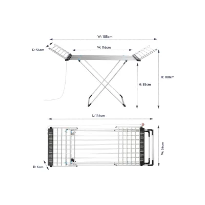 Minky Flügelwäschetrockner XL beheizt | 185x108x54 cm | Aluminium | für Bettwäsche & lange Kleidung | zusammenklappbar