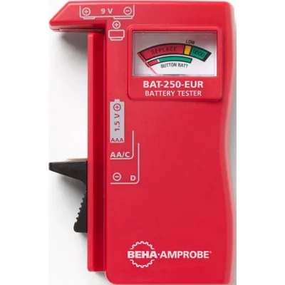 Beha-Amprobe Batterietester BAT-250-EUR | Testgerät für AAA, AA, C, D, 9V Block, 1,5V Knopfzellen | Rot