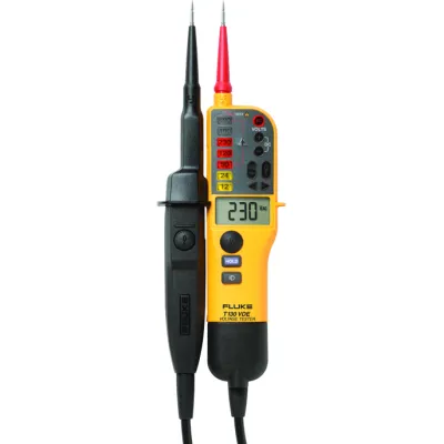 Fluke Spannungsprüfer T130/VDE | 2-polig | 12–690 V AC/DC | LCD/LED-Anzeige | zuschaltbare Last | CAT IV | Gelb Schwarz