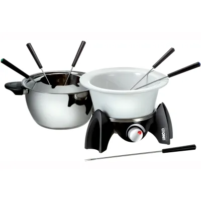 Unold Fondue Set 48615 | Elektro Fondue für 6 Personen | Edelstahl/Keramik | 500W | Schwarz/Silber