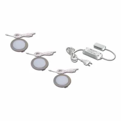 Hera LED-Einbaustrahler 3er-Set | 3x4W | 3000K warmweiß | Edelstahloptik | Trafo | Ø75mm | 12mm Einbautiefe