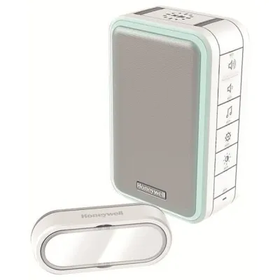 Honeywell Funk-Gong-Set DC315SL | kabellos | 150m Reichweite | 6 Melodien | 84dB | HALO-Lichtring | weiß