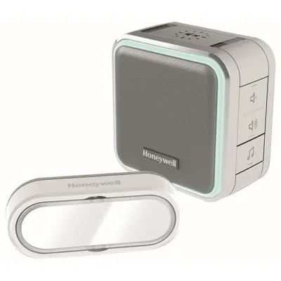 Honeywell Funk-Gong-Set DC515SGL | kabellos 150m Reichweite | 6 Töne | 84dB | LED-Lichtring | Silber/Grau