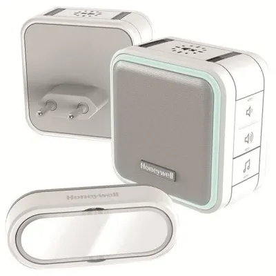 Honeywell Home Funk-Gong Steckdosen-Set DC515SP2L | 150m Reichweite | 6 Melodien | 84dB | LED-Lichtring | Weiß