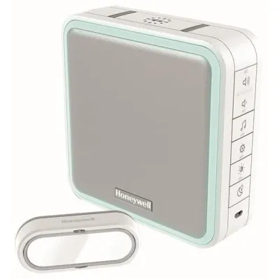 Honeywell Funk-Gong-Set DC915SL | kabellos | 200m Reichweite | 90dB | 8 Melodien | HALO-Lichtring | weiß