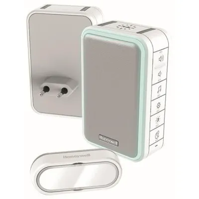 Honeywell Funk-Gong Steckdosen-Set DC315SP2L | Türklingel kabellos 150m | 84dB | 6 Melodien | Nachtlicht USB | weiß