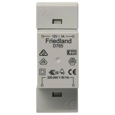 Honeywell Friedland Klingeltransformator D765 | 230V auf 12V 1A | Zählertafeleinbau | DIN-Schiene | grau