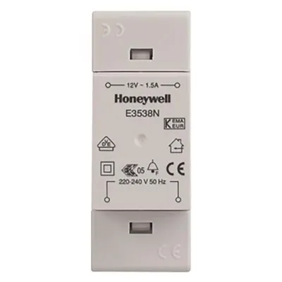 Honeywell Home Klingeltransformator E3538N | 230V/240V auf 12V 1,5A | Aufputz & DIN-Schiene | grau | 2 TE | VDE