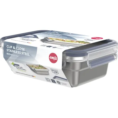 EMSA Frischhaltedose Clip & Close N1150400 | Edelstahl 0,8L eckig | auslaufsicher | backofenfest | spülmaschinenfest