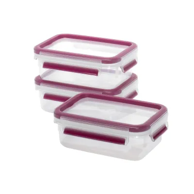 Emsa Frischhaltedosen Set 3 Stück 515582 | Clip & Close 0,55L | BPA-frei | luftdicht | rechteckig | transparent/himbeer