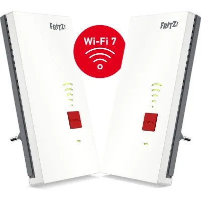 AVM FRITZ!Mesh Set 2700 2er-Pack | WLAN Mesh Repeater | Wi-Fi 7 bis 6.500 MBit/s | 2,5-Gigabit-LAN | WPA3 | weiß/grau