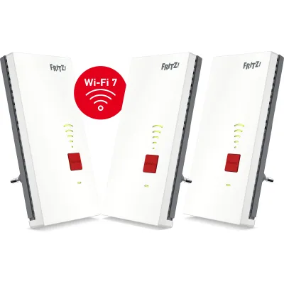 AVM FRITZ!Mesh Set 2700 3er-Pack | WLAN Mesh Repeater | Wi-Fi 7 bis 6.500 MBit/s | 2,5-Gigabit-LAN | weiß/grau