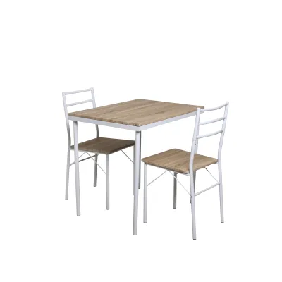 FRG Frühstücksset 3-tlg. Köln 32385 | Essgruppe für 2 Personen | Metallgestell weiß | Holzoptik | Modern | 80x60 cm
