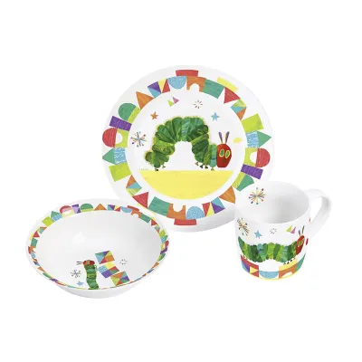 GEDA LABELS Kindergeschirrset Raupe Nimmersatt | 3-teilig | Porzellan | spülmaschinen- & mikrowellengeeignet | bunt
