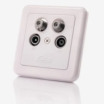 Fuba Antennendose GAD 400 | 4-fach Enddose Sat-TV-Radio | IEC & 2x F-Buchse | Metallgehäuse | perlweiß