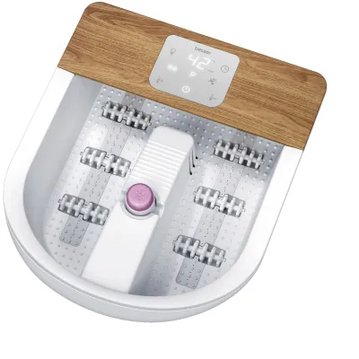 Beurer Fußsprudelbad FB 65 | Fußmassagegerät | 8 Programme | Vibrations- & Sprudelmassage | Wasserheizung | Holz-Design