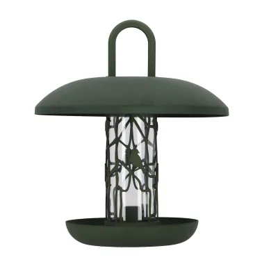 Esschert Design Futtersilo mit Schale FB615 | Vogelfuttersilo recycelt | Polypropylen | 26,5x26,5x29,9 cm | grün