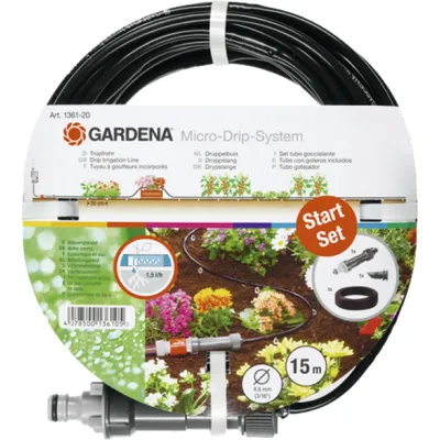 Gardena Micro-Drip-System Tropfrohr 01362-20 | 15 m | 4,6 mm (3/16") | 1,5 l/h | flexibel | selbstreinigend | schwarz