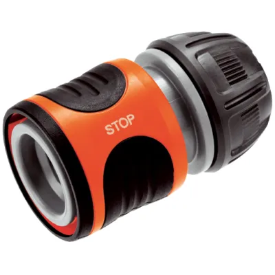 Gardena Wasserstop 18213-20 | Schlauchverbinder mit Aquastop | 13-15 mm | Power Grip | Kunststoff | grau-orange