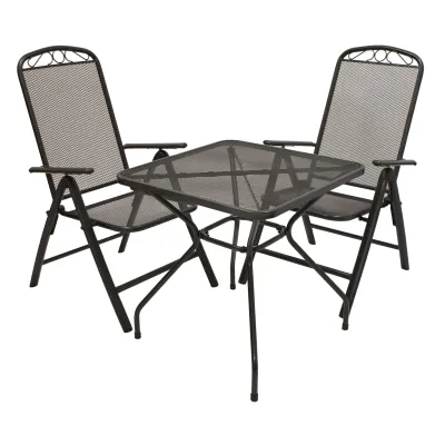 Freital Handels GmbH Gartenmöbel Set 3-teilig 4057622217961 | Klappsessel & Tisch 70x70 cm | Streckmetall anthrazit