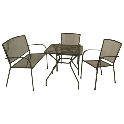 Freital Handels GmbH Gartengarnitur 4-tlg | 2 Stapelsessel | 2-Sitzer Bank | Tisch 70x70 cm | Streckmetall | anthrazit