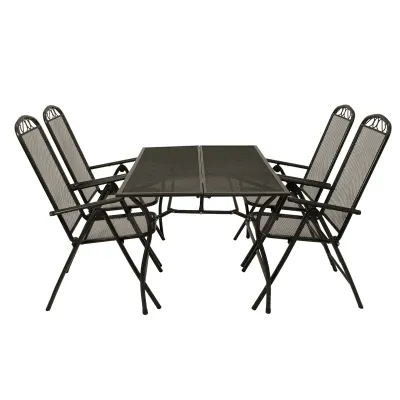FRG Gartengarnitur 5-teilig 4057622215776 | Klappsessel & Tisch 150x90 cm | Streckmetall | anthrazit | modern