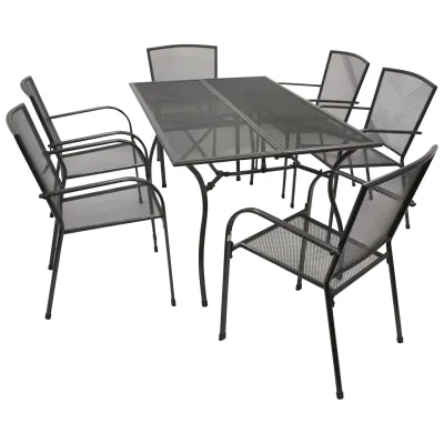 FRG Gartenmöbel Set 7-teilig | Stapelsessel & Tisch rechteckig 150x90cm | Streckmetall anthrazit | wetterfest | modern