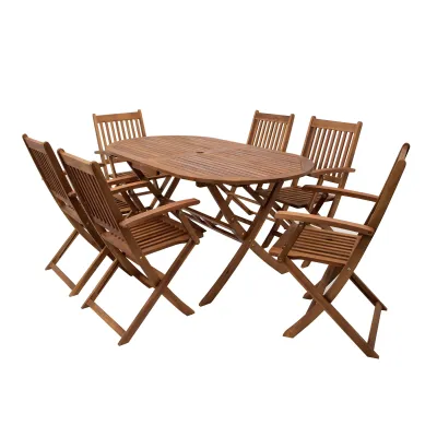 FRG Gartengarnitur BENITA 98316 | 7-teilig | Klappsessel & Klapptisch | Akazienholz geölt | FSC®-zertifiziert | modern