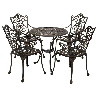 Freital Handels Gartenset 5-teilig | 4 Sessel & 1 Tisch | Aluminiumguss | wetterfest | Jugendstil | bronze-antik