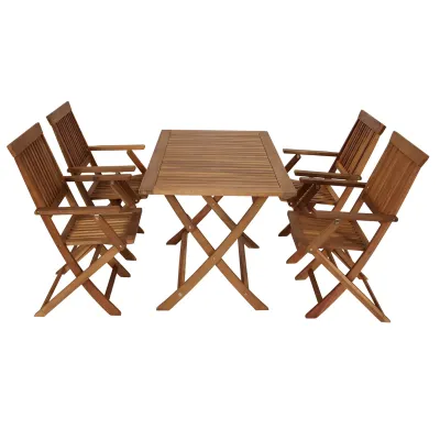 Freital Handels Garten Sitzgruppe Tobago 5-teilig | Klapptisch & 4 Klappsessel | Akazienholz geölt | FSC-zertifiziert