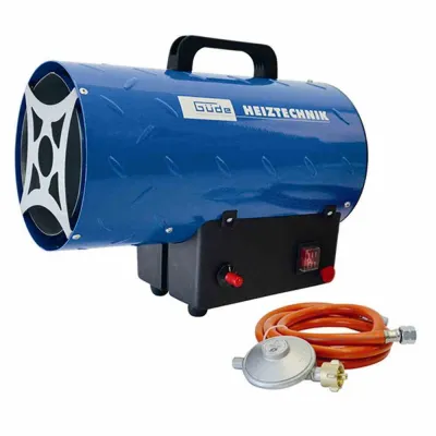 Güde Gasheizgebläse GGH 10 L / 85112 | Gasheizer 10 kW | Edelstahlbrenner | 230V | Piezozündung | Schwarz