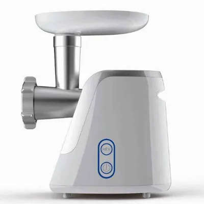 Gastroback Fleischwolf Plus 41403 | elektrisch 1500W | Edelstahlmesser | 2 Lochscheiben | Zubehör | weiß/silber