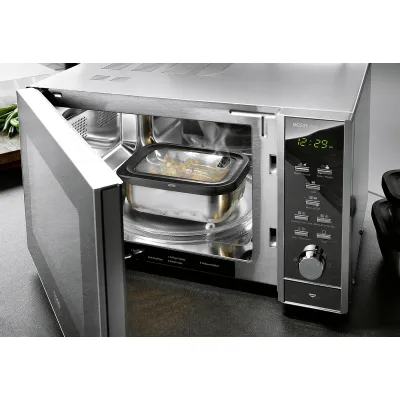 GEFU Frischhaltedose Provido 1000 ml rund | luftdicht | mikrowellengeeignet | stapelbar | Edelstahl | BPA-frei