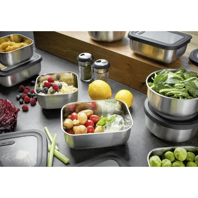 GEFU Frischhaltedose Provido rund 2000ml | luftdicht | aromasicher | mikrowellengeeignet | Edelstahl | stapelbar