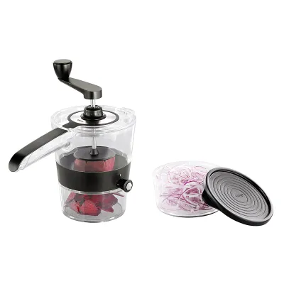 GEFU Spiralschneider Spiralfix | Edelstahl/Kunststoff | 4 Schnittbreiten | rutschfester Auffangbehälter | schwarz