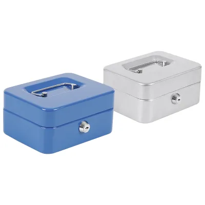 Geldkassette 116679 | abschließbar mit 2 Schlüsseln | Münzeinsatz | Stahl | 15x8x12 cm | Blau/Silber