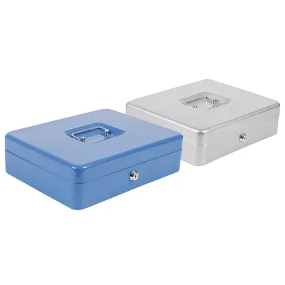 Geldkassette 116681 | abschließbare Geldbox aus Stahl | Euro-Sortiereinsatz | 30,5x24,5x9 cm | Blau/Silber