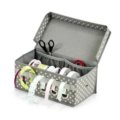 ZELLER PRESENT Geschenkbandbox 14664 | Organizer für bis zu 5 Geschenkbandrollen | 29x15x12 cm | Polyester | Grau
