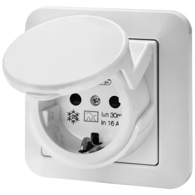 GEWISS RCD FI-Steckdose GW95524 | Fehlerstrom-Schutzschalter Typ A 16A 30mA IP44 | Unterputz | Klappdeckel | Weiß