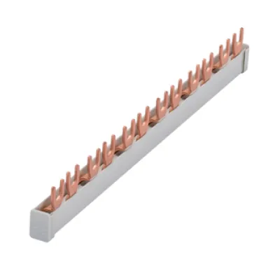 GEWISS Kammschiene GW96997 | Phasenschiene 2-polig | Gabelanschluss | 1000mm | 63A | 17,8mm Teilungsmaß | 56TE | grau