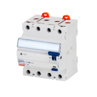 GEWISS FI-Schutzschalter GWD4539 | Typ B | 4-polig | 63A | 400V | 0,3A | RCCB | Kurzzeitverzögert | DIN-Schiene | IP20