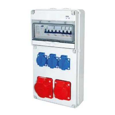 Gewiss Steckdosenkombination AS05070 | CEE 1x16A 5p 400V | 1x32A 5p 400V | 3x Schuko | IP54 | Wandmontage | grau