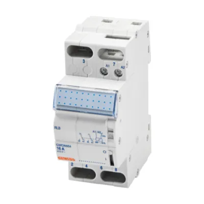 GEWISS Stromstossschalter GWD6663 | 2-polig 16A | 24V AC Steuerung | 230V Versorgung | DIN-Schiene | 2TE | mechanisch