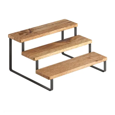 Metaltex Gewürztreppe York Lava 350806000 | 3 Etagen Akazienholz | Metallfüße Touch-Therm | Schwarz/Natur | 27x23x13 cm