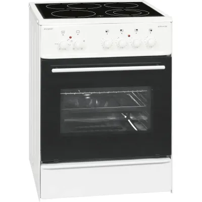 Exquisit Elektro-Standherd ECM 6-4 BZ | Glaskeramik-Kochfeld | 60 cm | Umluft | 61 L Garraum | 2-Kreis-Bräterzone | Weiß