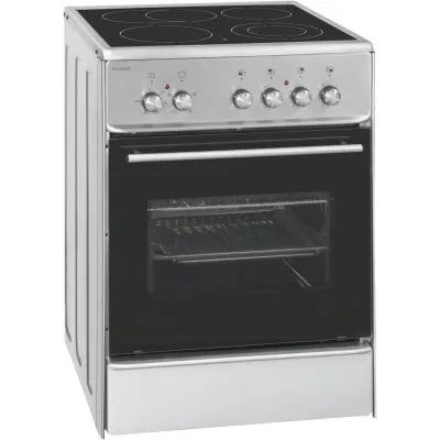 Exquisit Standherd ECM 6-4 BZ Inox | 60 cm | Glaskeramik | 4 Kochzonen | 61 l Backofen | Edelstahl | Umluft