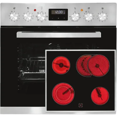 Exquisit EHE Einbau-Herd-Set 157-2 URBZ | Elektro-Backofen 59l | Glaskeramik-Kochfeld 4 Zonen | Umluft | Grill | Timer